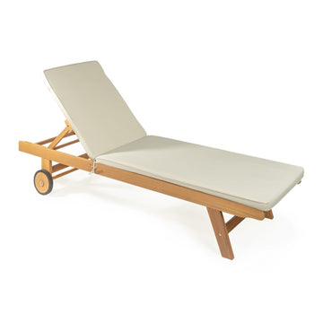 Mallorca 77.56"x23.62" Modern Classic Adjustable Acacia Wood Chaise Outdoor Lounge Chair with Cushion & Wheels